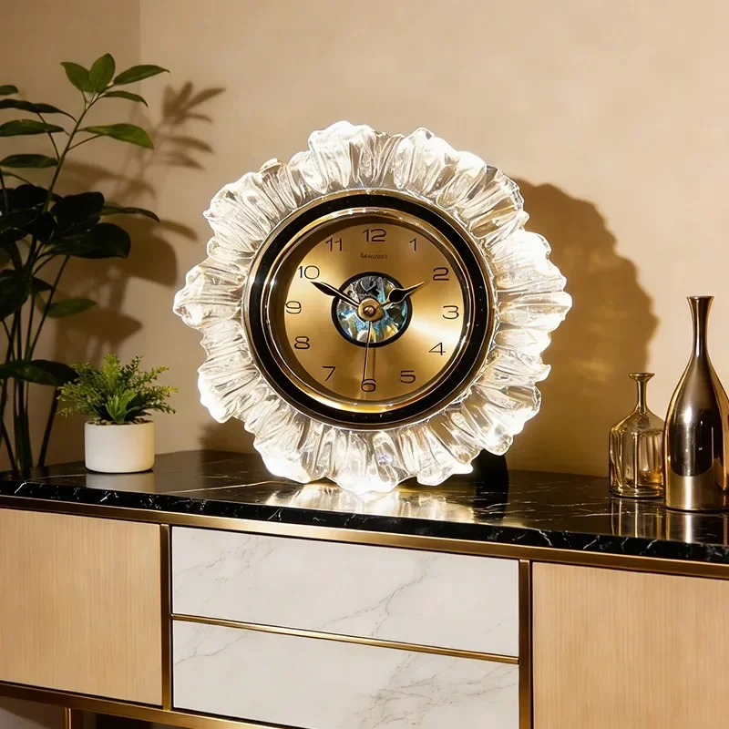 Living Room Table Clock Luxury Desk Watch Modern Decorative Tabletop Clocks Elegant Silent Aesthetic Desktop Watches with Light