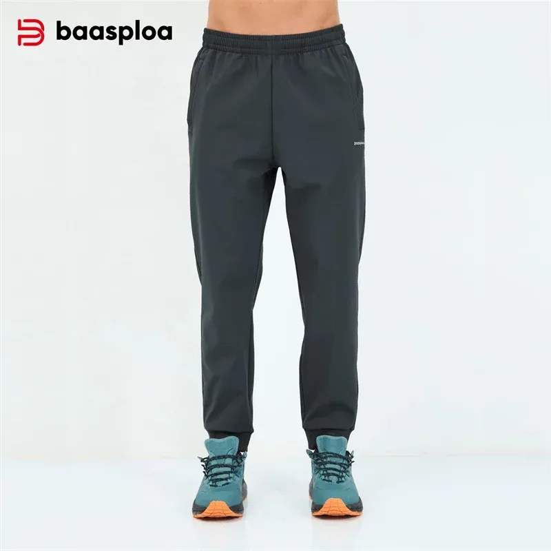 Baasploa Men Sport Pants Casual Walking Jogger Pants Male Zipper Pocket Winter Brushed Warm Solid Clothing Autumn Winter