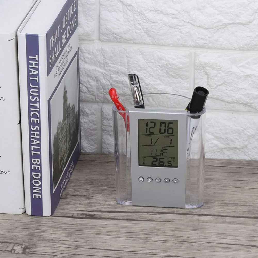 Multi-function Digital Alarm Clock Temperature Data Desk Organizer Calendar Table Organizer LCD Display Work Gadgets