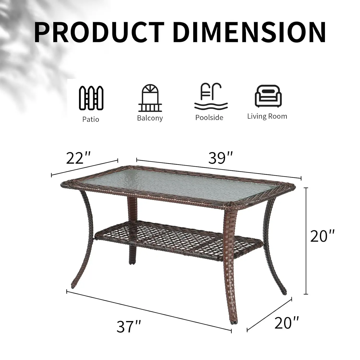 Outdoor Coffee Table With Storage Wicker Patio Coffee Table, Tempered Glass Top Coffee Table For Patio Outside Balcony Porch Dec