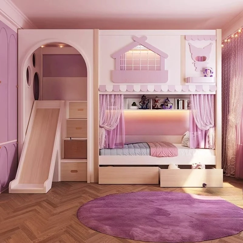 Full Solid Wood Upper and Lower Bed Bunk Bed Kulomie Children's Bed Girl Princess Bed Cartoon High and Low