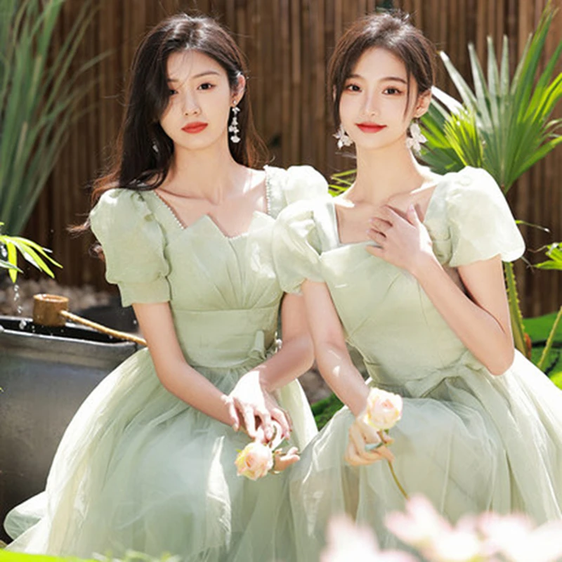 

French Style Banquet Dress Elegant green bridesmaid dress 2022 New sister group wedding bridesmaid dress