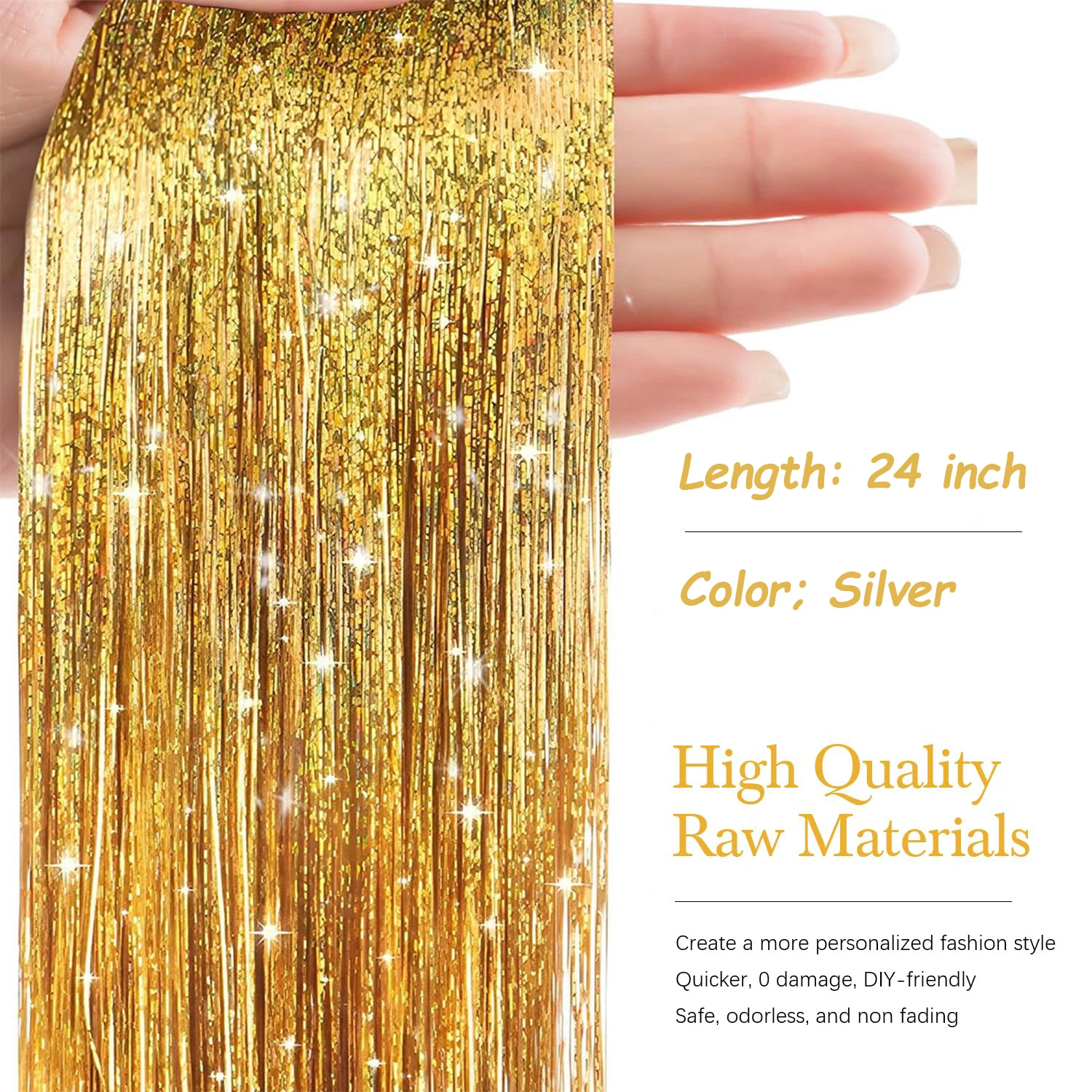 Hair Tinsel 8 Packs 24 Inch Glitter Sparkling Fairy Hair Tinsel Extensions Shiny Hair Accessories for Women Daily Party Festival