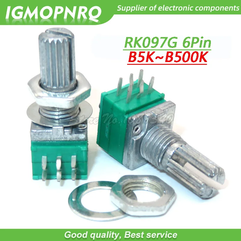 

50pcs RK097G 5K 10K 20K 50K 100K 500K B5K with a switch audio 6pin shaft 15mm amplifier sealing potentiometer IGMOPNRQ