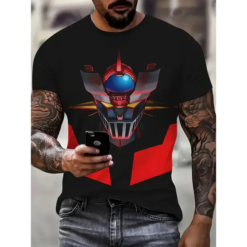 Anime Mazinger Z Mecha T-Shirt Casual Round Neck Stretchable Fabric Printed Design Men'S Relaxed Sportswear Knit Construction