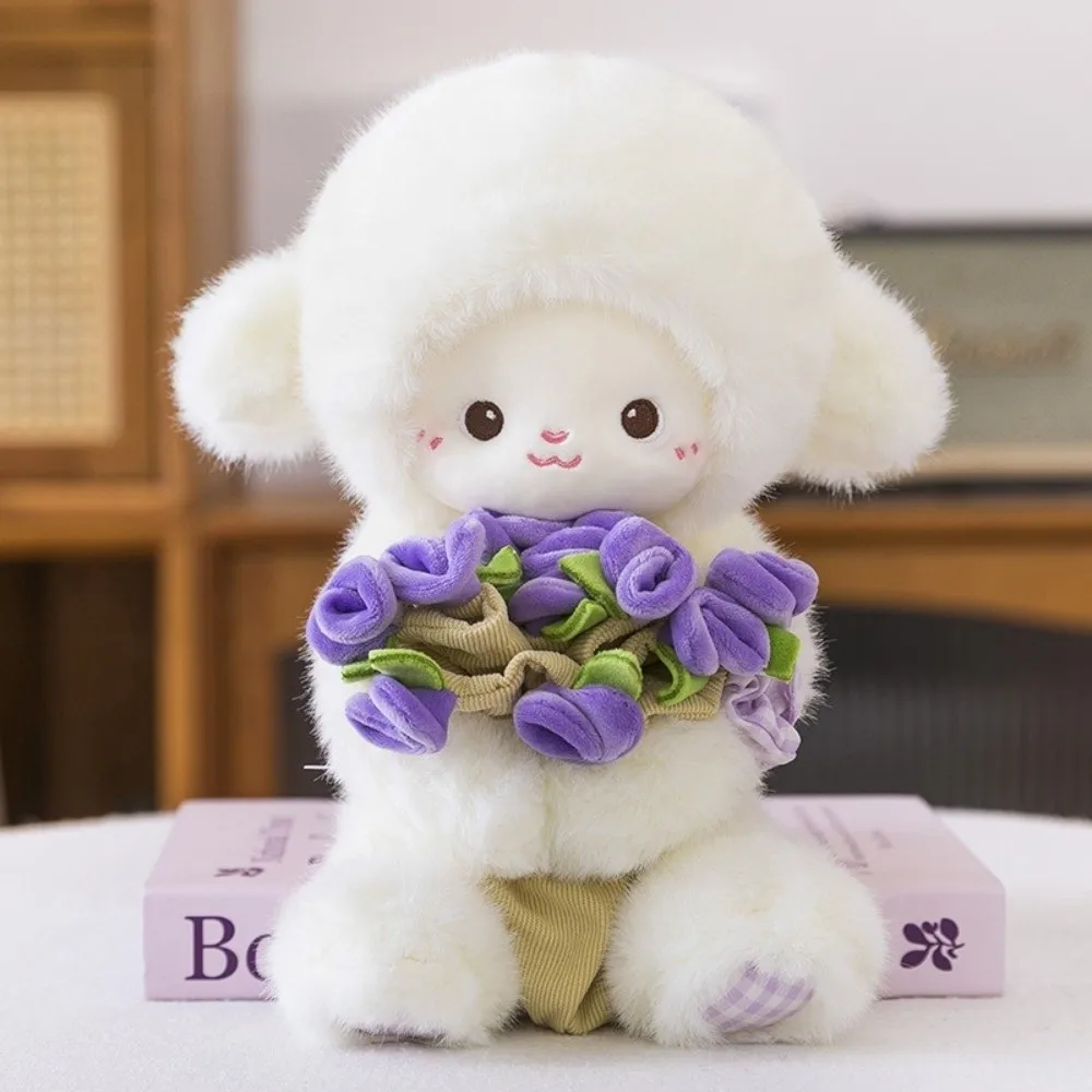 Simpatico peluche morbido pecora bambola piccolo anime magnetico che abbraccia agnello rosa cappello peluche per bambini