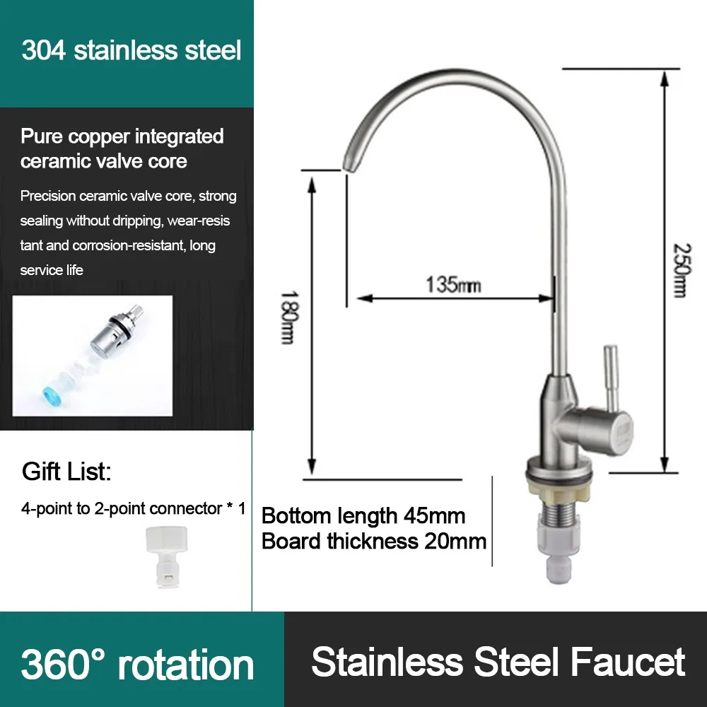 

Stainless Steel Water Filter Faucet Single Cold Quick Connector Kitchen Taps Easy Installation Drinking Water Faucet