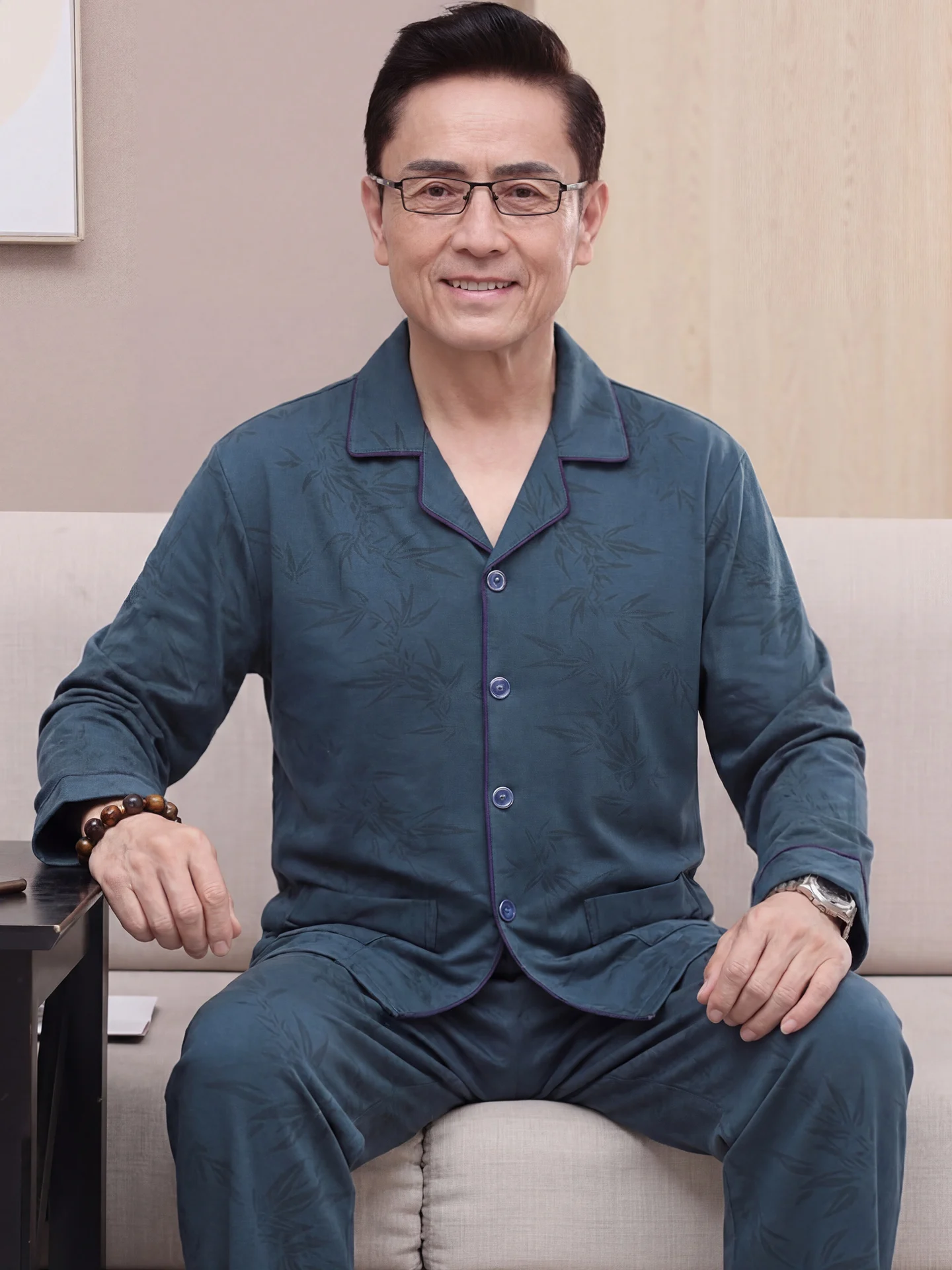 純綿寝間着長袖薄手ゆったり大きいサイズホームウェアセット中年男性向け快適カジュアルスタイル