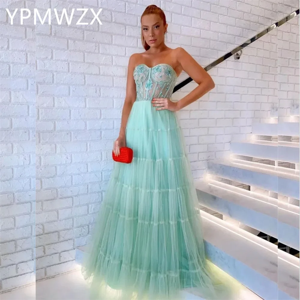 Personalizado YPMWZX Strapless A-line até o chão saias tule vestidos de ocasião sob medida