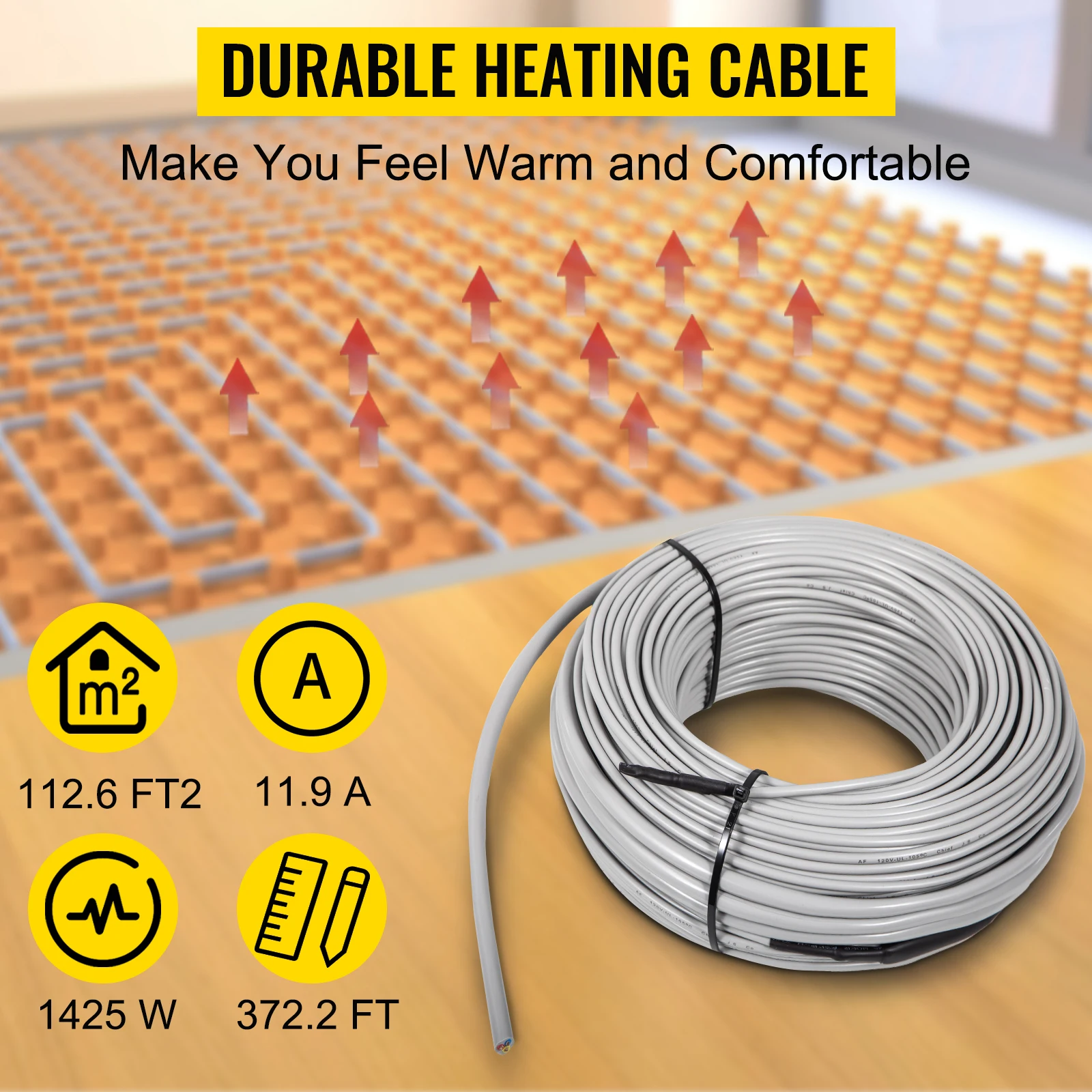 VEVOR Cable de calefacción de suelo 10,7 - 166,7 pies cuadrados Cable de calor aislado impermeable con panel de control de temperatura Cables de calentamiento rápido