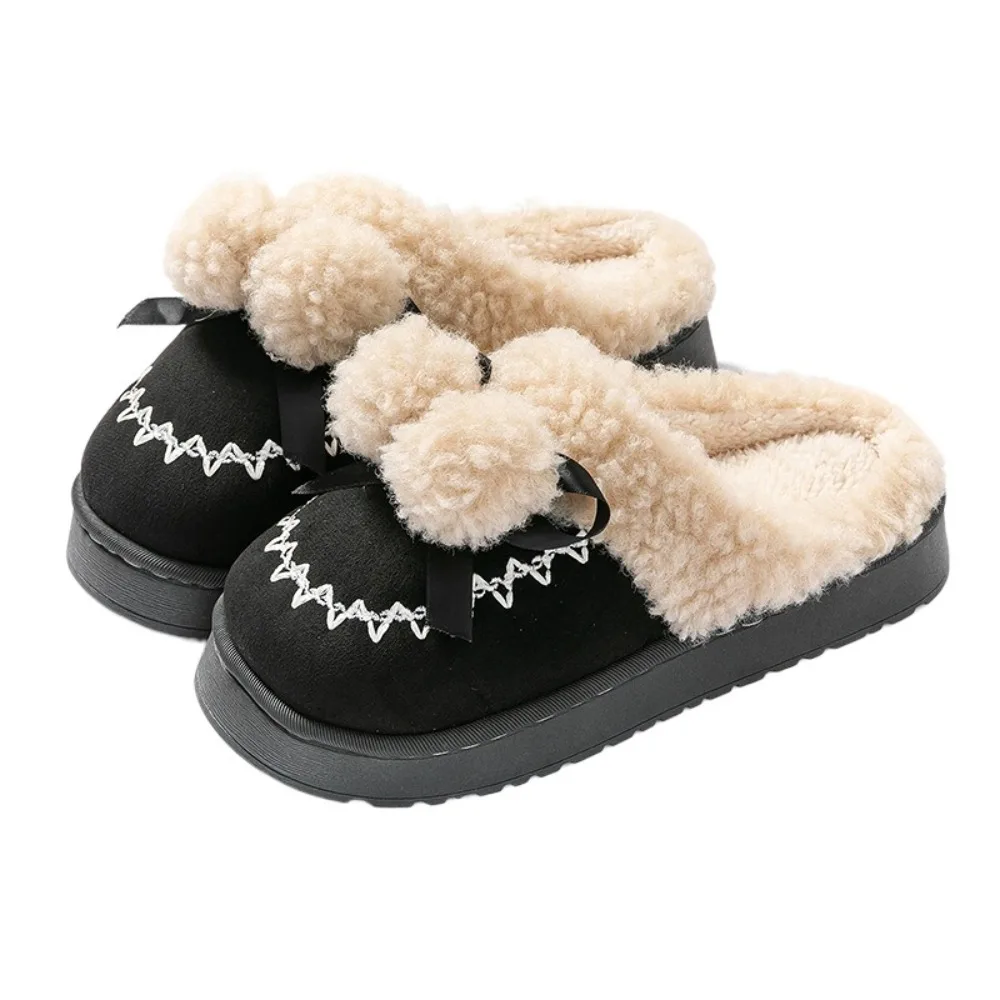 

Casual Anti Slip Cotton Slipper Balls Thick Soled Cute Furry Slippers Flexible Sweet Winter Slippers Women House