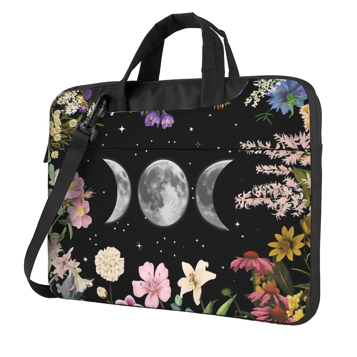 Moon Phases Laptop Bag Flowers Magical Elements For Macbook Air Pro Asus 13 14 15 Notebook Pouch Portable Travel Computer Pouch