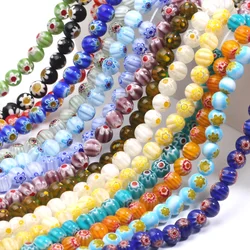 46pcs 8mm Murano Lampwork Flower Round Glazed Glass Beads For Jewelry Making Diy Bracelet Necklace Handmade Crafts Accessories