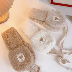New Cute Bear Tie Plush Earmuffs Windproof Foldable Ear Warmer Outdoor Riding Cold Protection Soft Plush Earflap Winter