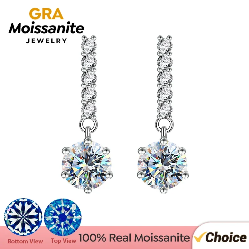 

GRA Luxury 1CT Real Moissanite Diamond Drop Earrings for Women 925 Sterling Silver Original Certified Wedding Fine Jewelry