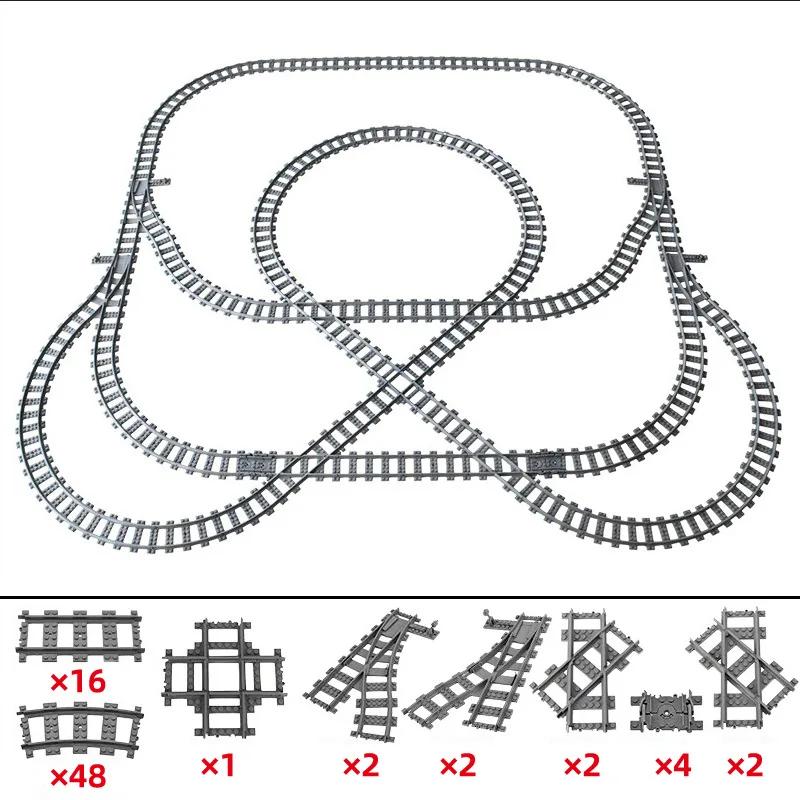 

Train Track Combination Scene MOC Building Blocks DIY Cross Track Railroad Bridge Bricks Toys Rail Car Compatible With LEGO