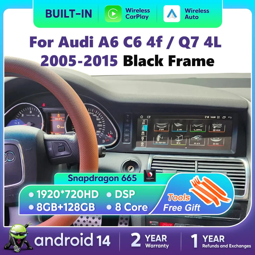 Android 14 Car Display Touch Screen For Audi A6 C6 4f For Audi Q7 4L 2005-2015 MMI 2G 3G 4G Wireless Carplay GPS Navi Multimedia