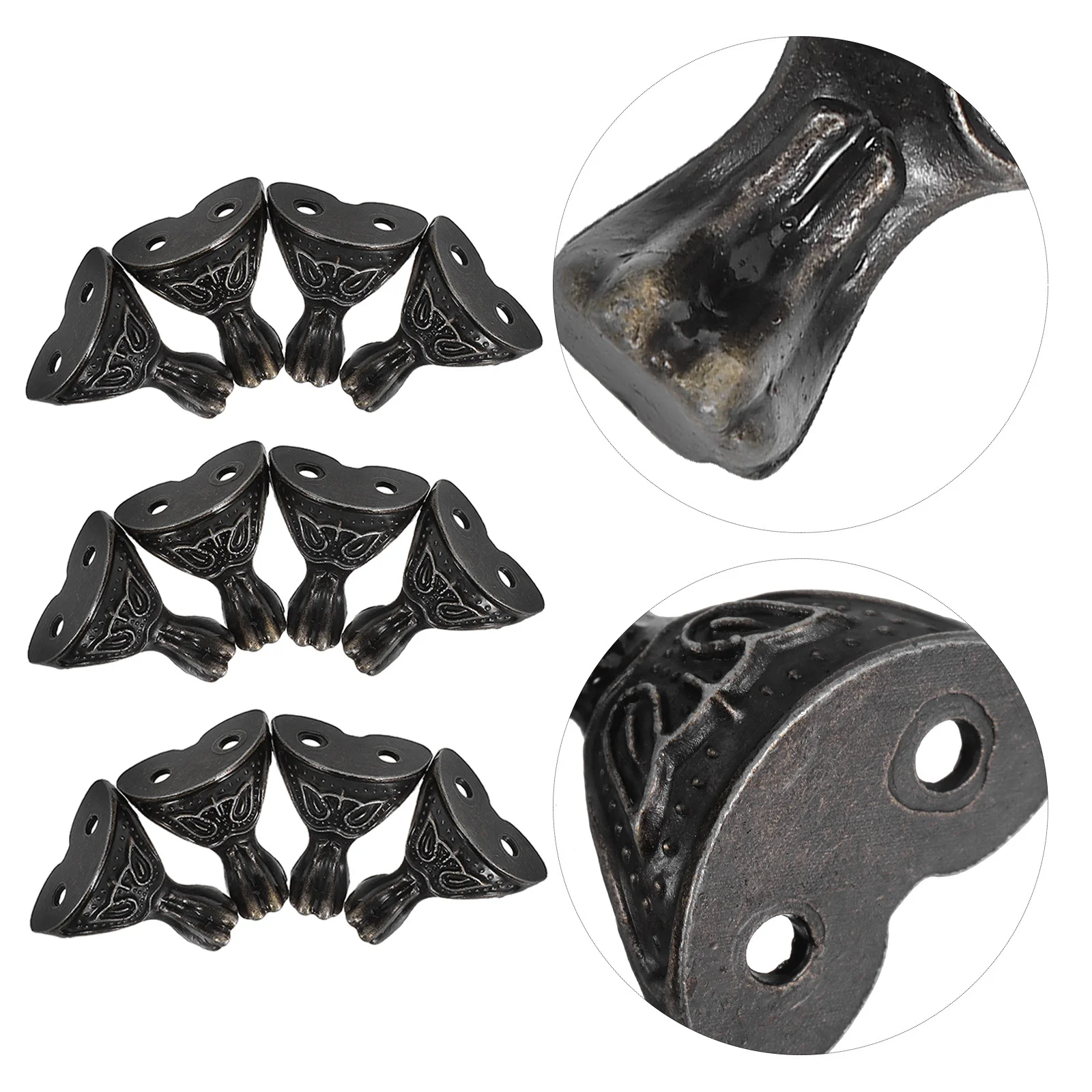 

12Pcs Jewelry Box Feet Metal Corner Protectors Vintage Zinc Alloy Retro Chest Leg Guards for Storage Cabinet Dresser Decorative
