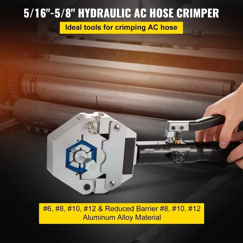Hydraulic Hose Crimper 71500, Hand‑held Manual AC Hose Crimper Kit with 7 Die Set for Air Conditioning Hose Repair