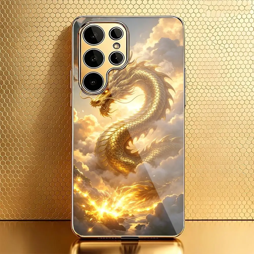 Dragon Golden Phone Case For Samsung  S24/ S24 Ultra/ S25FE/S25 /S25 Ultra / S26/S26 Ultra/S26 Plus Edge Electroplated glass