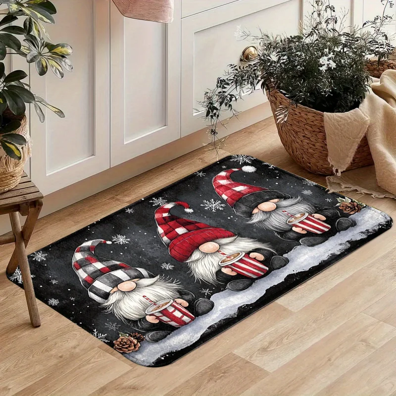 VIKAMA 1/2pcs Christmas Gnome Kitchen Floor Mat Washable Non-Slip Laundry Room Carpet Entrance Hall Rug Home Decor