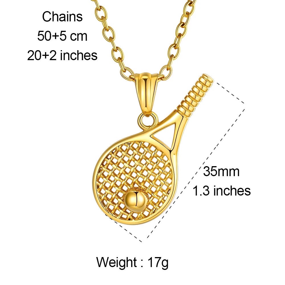 U7 aço inoxidável raquete de tênis bola pingente colar para homem mulher cor ouro jóias presente para amante dos esportes unisex jóias presente