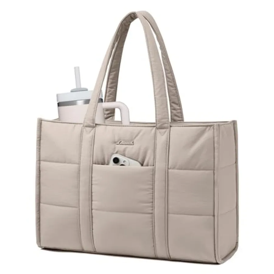 

Laptop Bag for Women Puffer Tote Bag for Work Large Computer Briefcase for Teacher Nurse Quilted Lightweight Casual Shoulder Ba