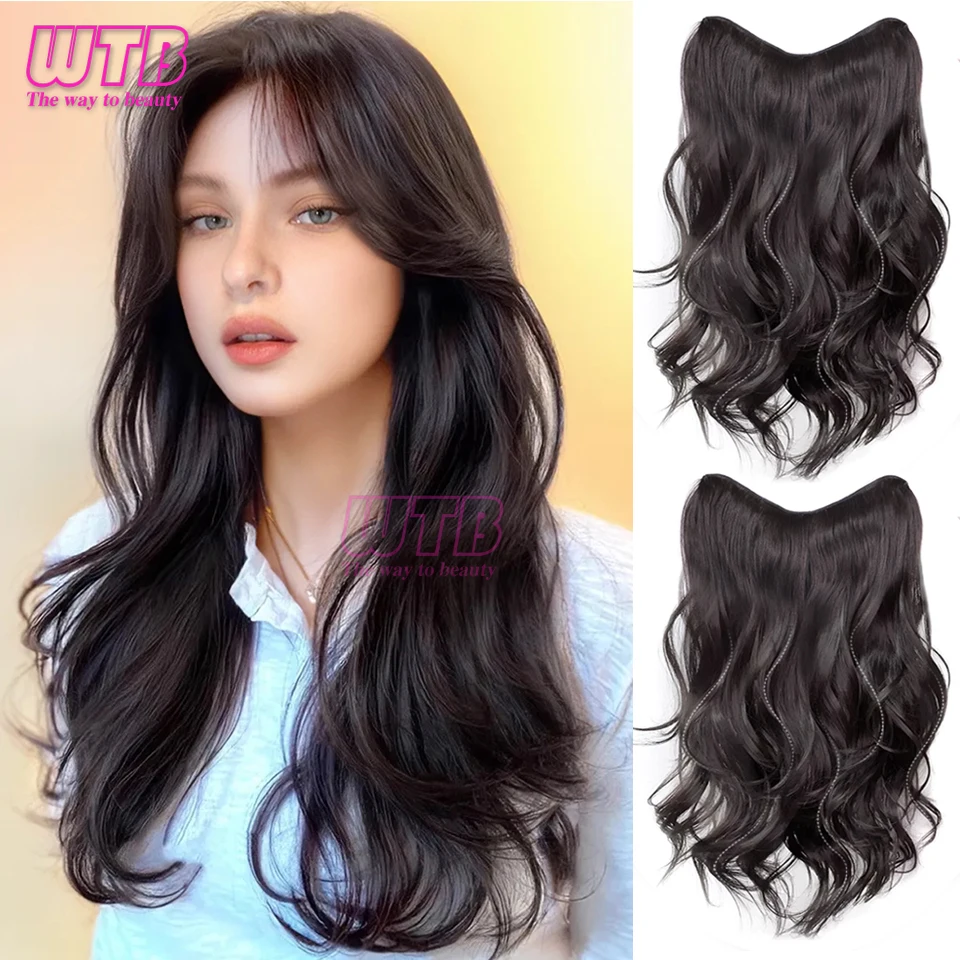 20inch long synthetic Long Hierarchical French Volume clip in hair extension u type wig black natural wig for women