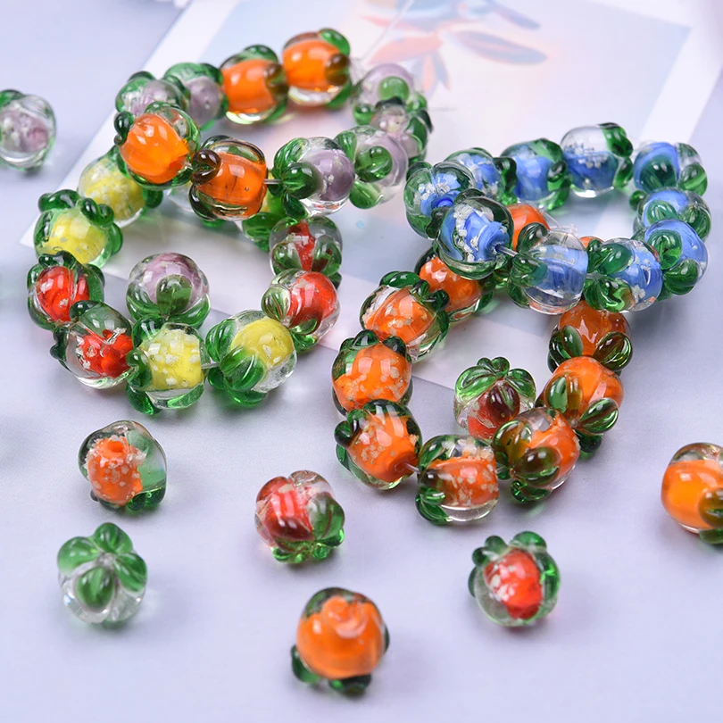 6Pcs/Lot Mixed Cute Glass 3D Fruit Persimmon Lampwork Charms Handmade DIY Women Earrings  Bracelet Jewelry Making Ornament Bulk