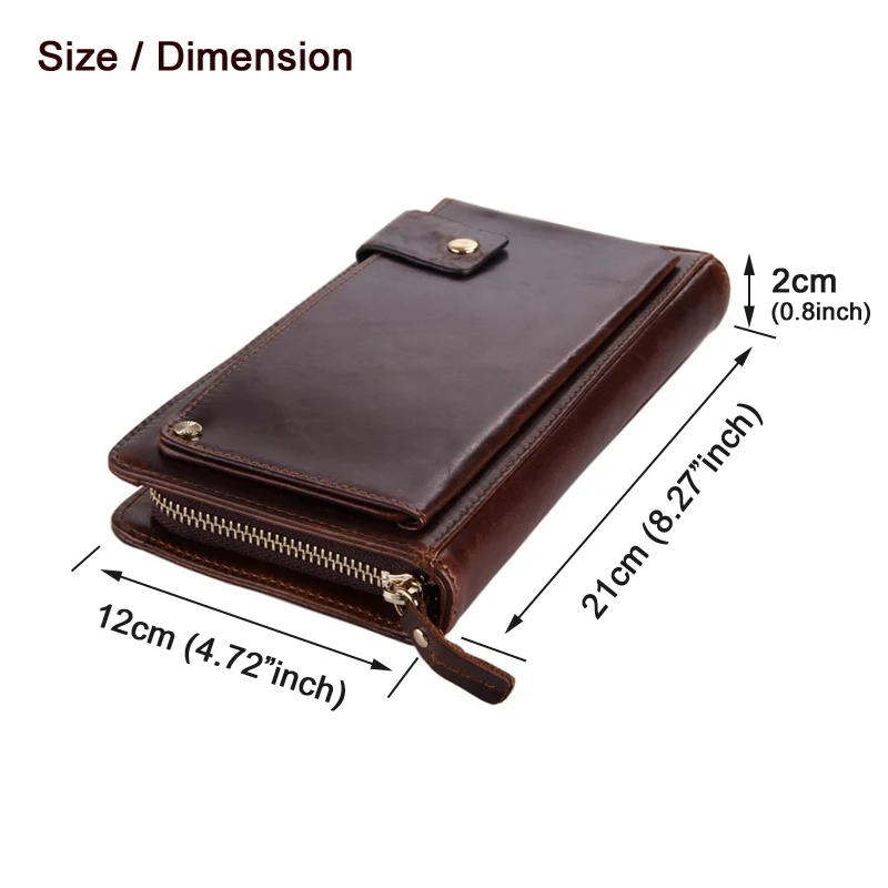 Luxury Genuine Leather Men's Clutch Bag Long Wallet Leather male Purse Large Money Bag Money Clips with zipper Pouch Brown Black