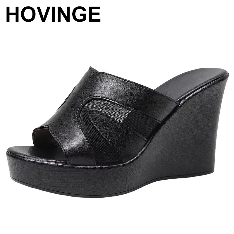 

2025 г., женская повседневная обувь на высоком каблуке из натуральной кожи, повседневная обувь на толстой подошве, женские уличные пляжные тапочки на танкетке для отдыха