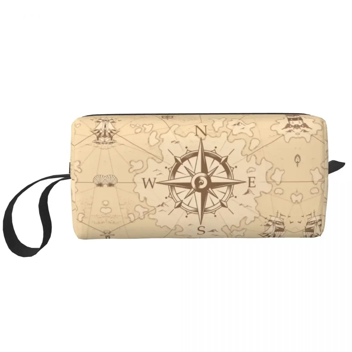 Custom Pirate's Map Cosmetic Bag Women Fashion Big Capacity Nautical Compass Sailor Makeup Case Beauty Storage Toiletry Bags