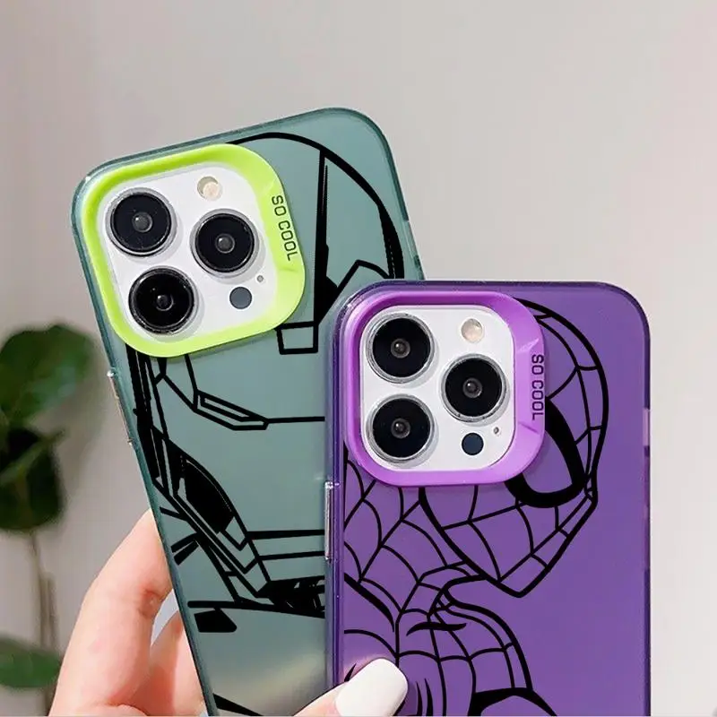 Funda de silicona para teléfono móvil Apple, carcasa protectora a prueba de golpes, SpiderMan, IronMan, para iPhone 11, 13, 15 Pro Max, 14 Plus, 12