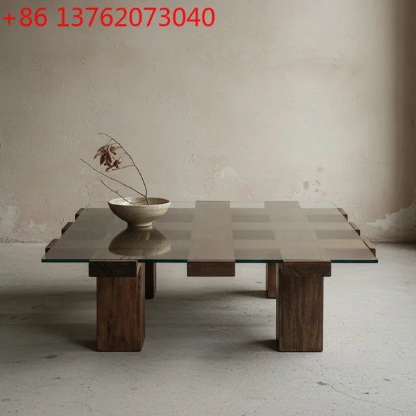 Medieval style retro modern simple windshield log solid wood large coffee table