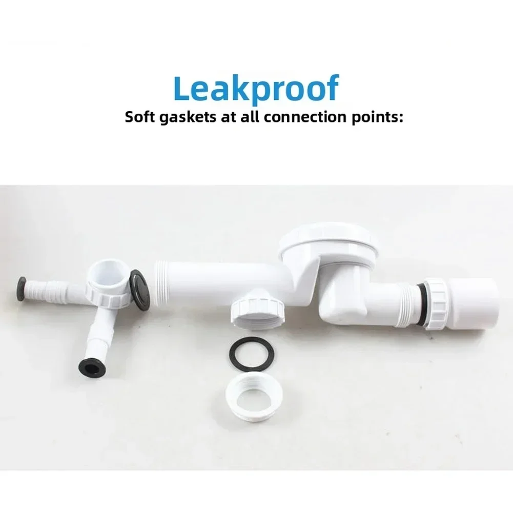 White Smell Control Kitchen Sink Drain Pipe Hard Tube G1-1/4 G1-1/2 Inch  Sink Strainer Hose Drain Pipe Plumbing Kitchen Access
