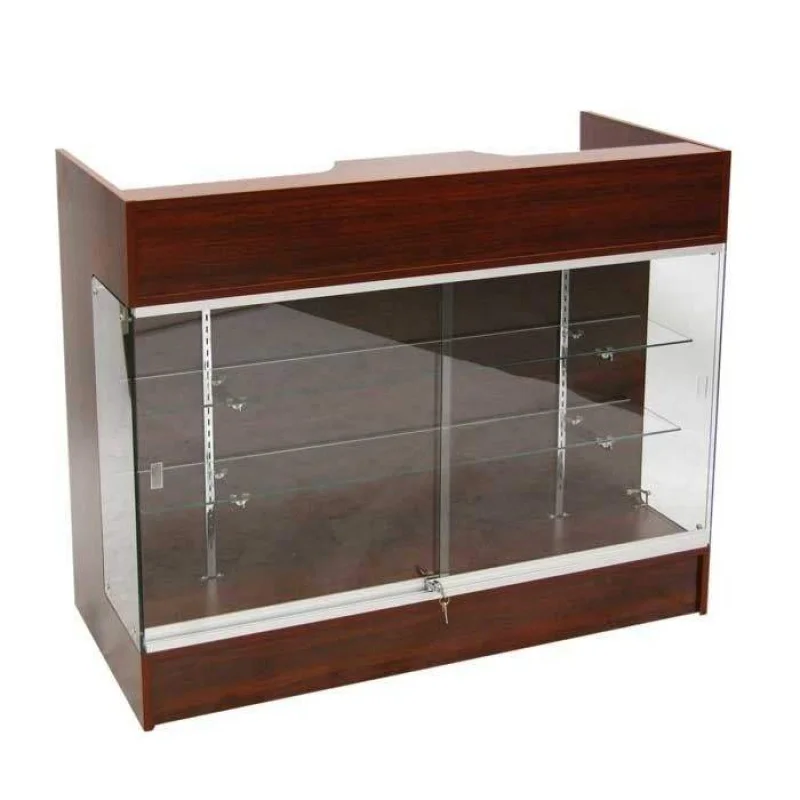 custom.Custom Retail Store Glass Front Checkout Table with Drawers Wooden Ledgetop Check Out Counter Cashier Counter