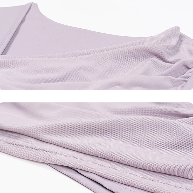 T-shirt a maniche lunghe con collo slash versatile stile retrò europeo e americanoT-shirt a maniche lunghe in rete a maniche lunghe di nuova moda Femme