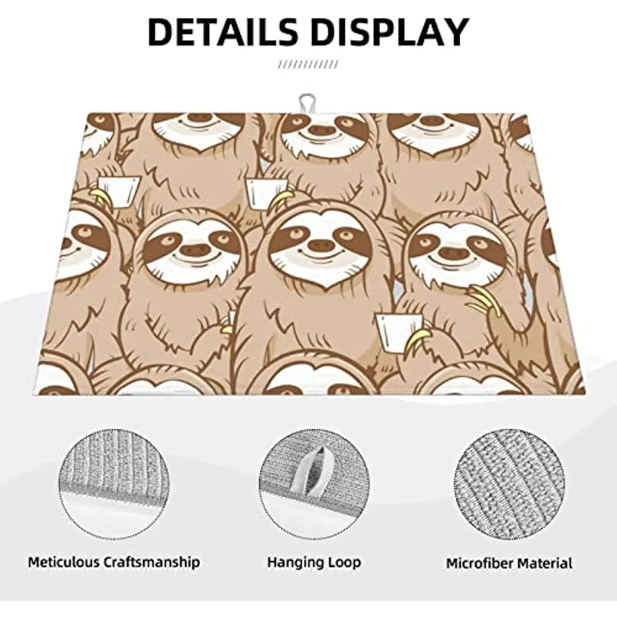 Cute Cartoon Sloth Printed kitchen drying mat,  kitchen counters, easy to clean, heat resistant tableware drying pad