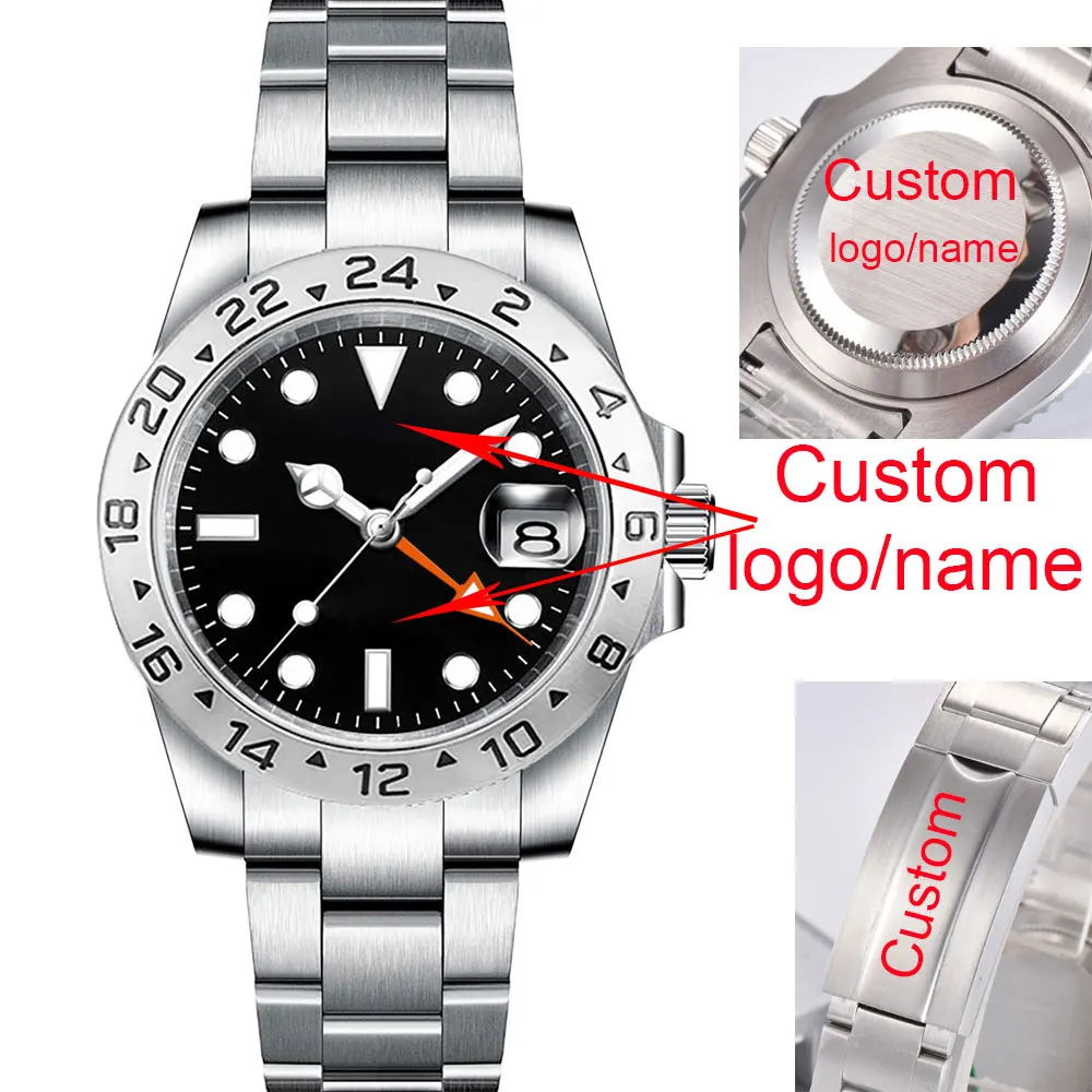 39mm Custom New Luxury  Mechanical Wristwatch  NH34 GMT Watch Sapphire Glass 100m Waterproof Men Watches reloj hombre