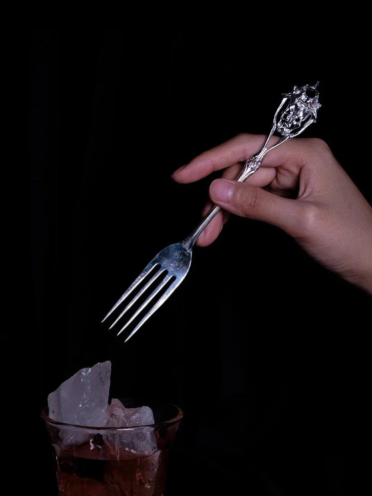 Niche Premium Gothic Dark Wind Sterling Silver Spoon, Bone Element S925 Silver Fork Spoon