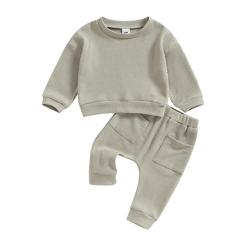 

Toddler Baby Boy Girl Outfits Solid Color Long Sleeve Crewneck Sweatshirt Top and Pants Set 2Pcs Fall Clothes