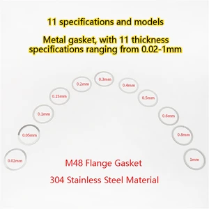 11 Piece Set Stainless Steel Rear Intercept Flange Gasket Kit 0.02mm-1mm for Astrophotography M42/ M48/ M54