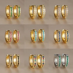 2pcs Stainless Steel Minimal Hoop Earrings for Women 8mm Huggie Hoops Multicolored Rainbow CZ Earring Cartilage Piercing Jewelry