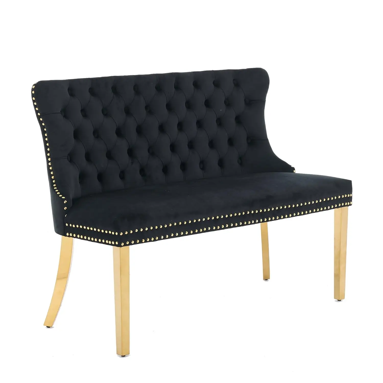 new Velvet Wingback Dining Bench Tufted Upholstered Armless 2-Seat Gold Steel Legs Living Room Customized