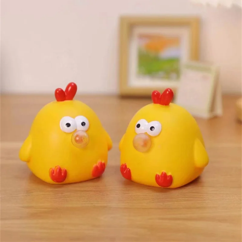 New Cute Chicken Squeeze And Spit Bubble Toys Creative Novelty Funny Stress Relieving Toy Pinch Music Fidget Toys Bubble Chicken