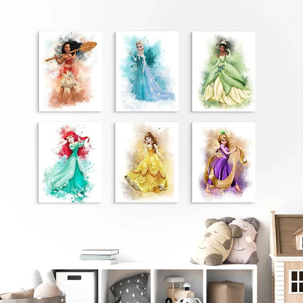 

MINISO Disney Scandinavian Princesses Canvas Art Painting Watercolor Wall Art Posters and Prints for Living Room Home Decoration