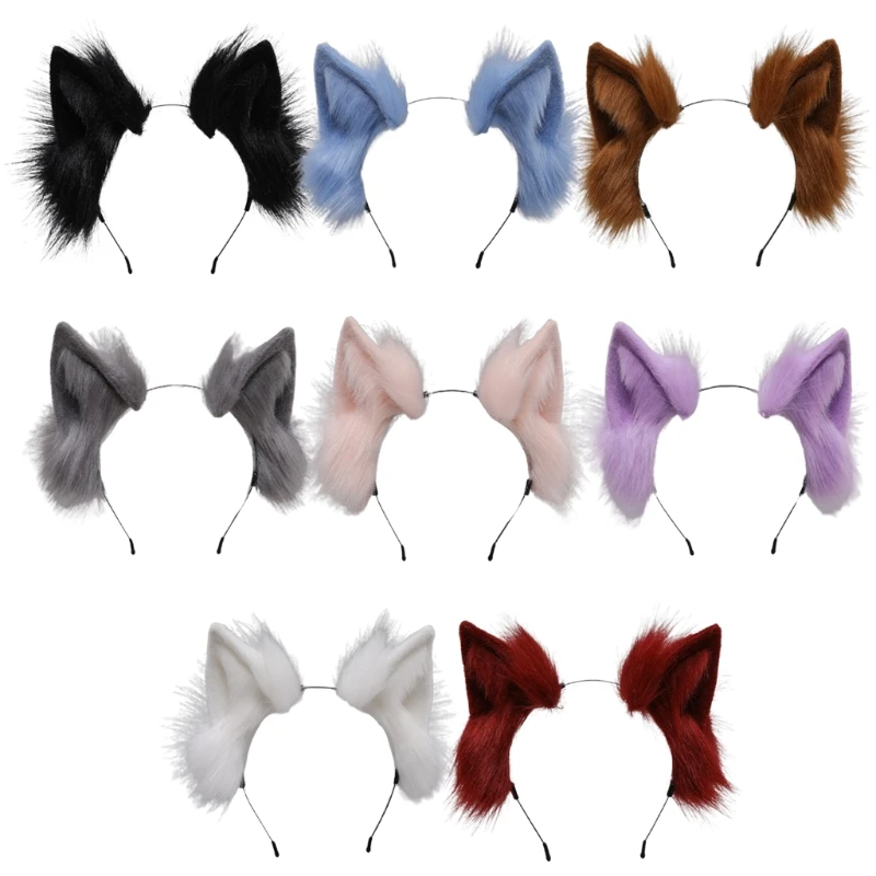 

Handmade for CAT Faux Fur Ears Headband Solid Color Fluffy Plush Animal Hair Hoop Anime Fancy Dress Party Cosplay Costume Hair