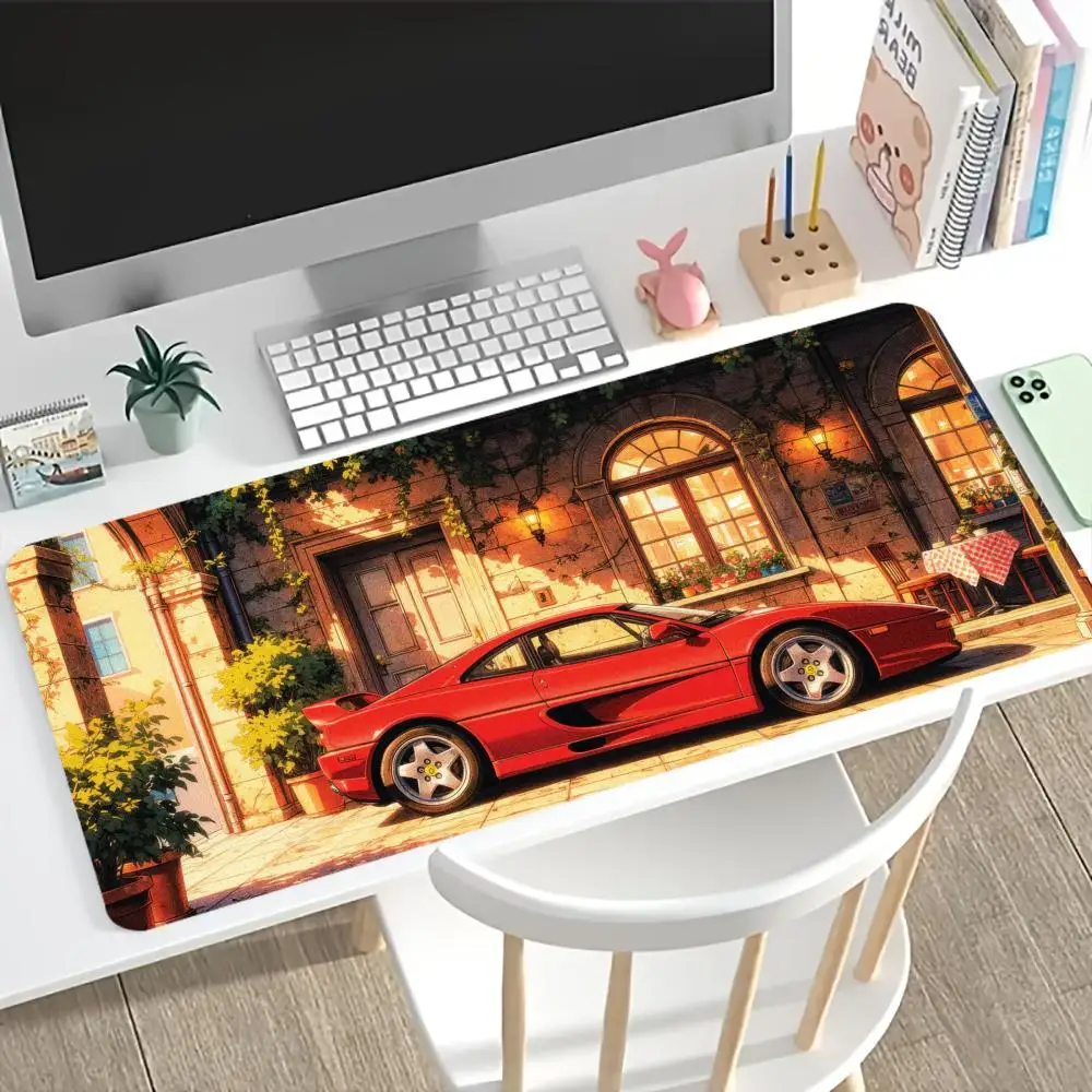 Sports Car Street Scenery Print Large Mouse Pad Non-Slip Rubber With Stitched Edges For Gaming Setup And Daily Office Use