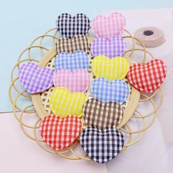 70Pcs 3x2.5CM Lattice Fabric Heart Padded  Appliques For DIY Hair Clip Accessories Garment Headwear Decor Patches