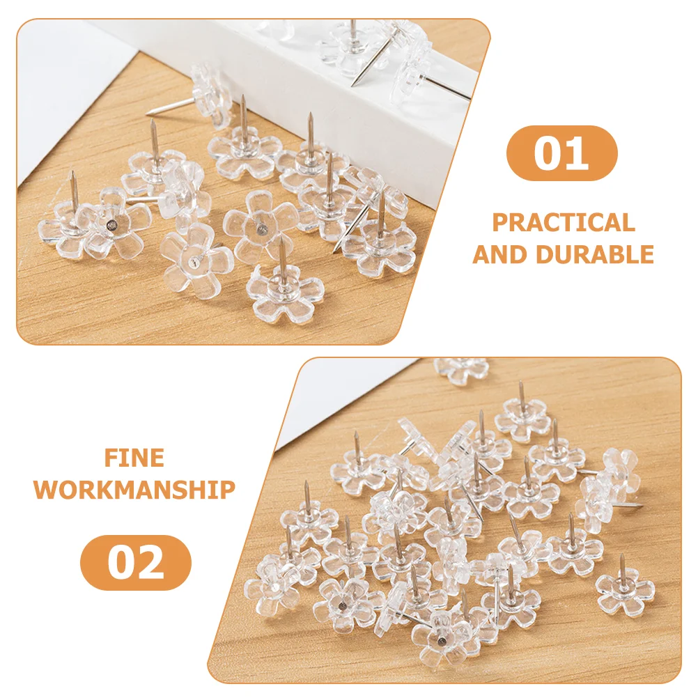 100 Pcs Transparent Flower Pushpin Thumbtacks Accessories Daily Use Map Supplies Reusable Delicate Multi Function